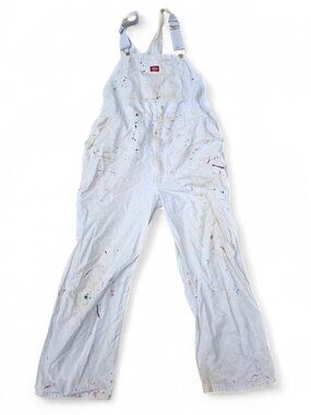 Distressed Dickies White Painter Overalls Mens 46x32 Dulux Paints Logo  Paint